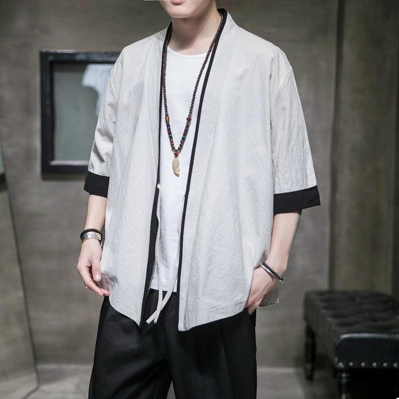 Kimono blanco de calle para hombre