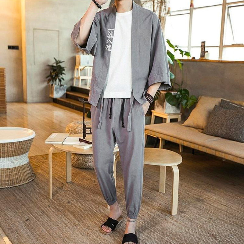 Chaqueta tipo kimono gris para hombre