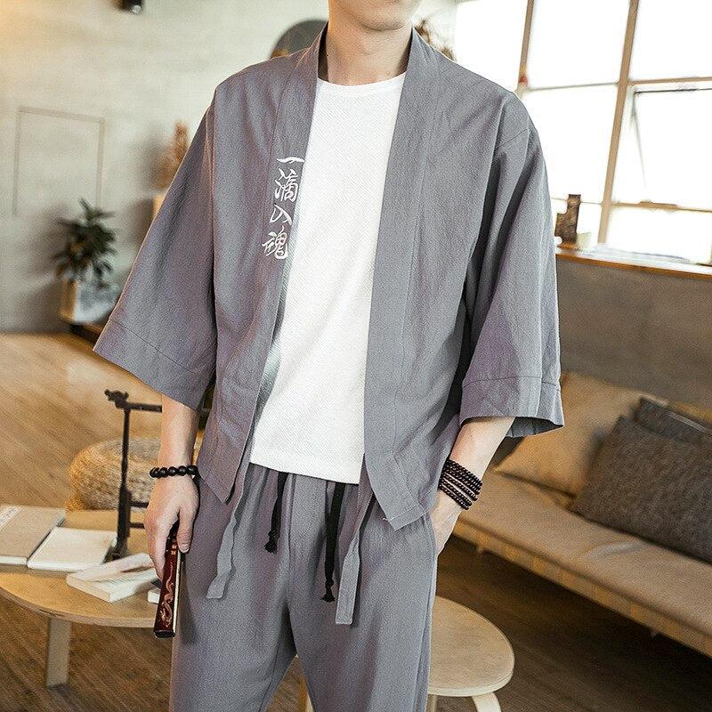 Chaqueta tipo kimono gris para hombre