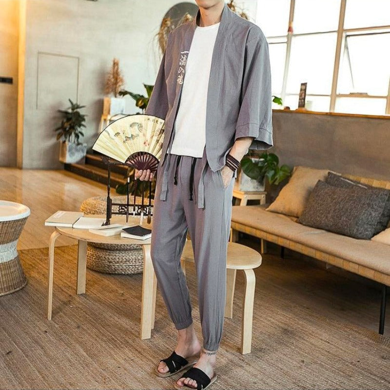 Chaqueta tipo kimono gris para hombre